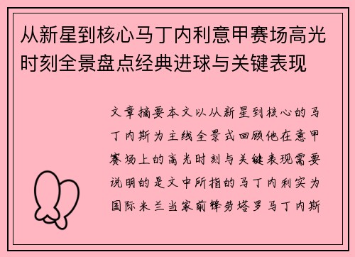 从新星到核心马丁内利意甲赛场高光时刻全景盘点经典进球与关键表现